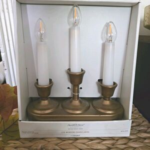 Hearth & Hand with Magnolia LED Window Candelabra Timer Antique Brass Indoor
